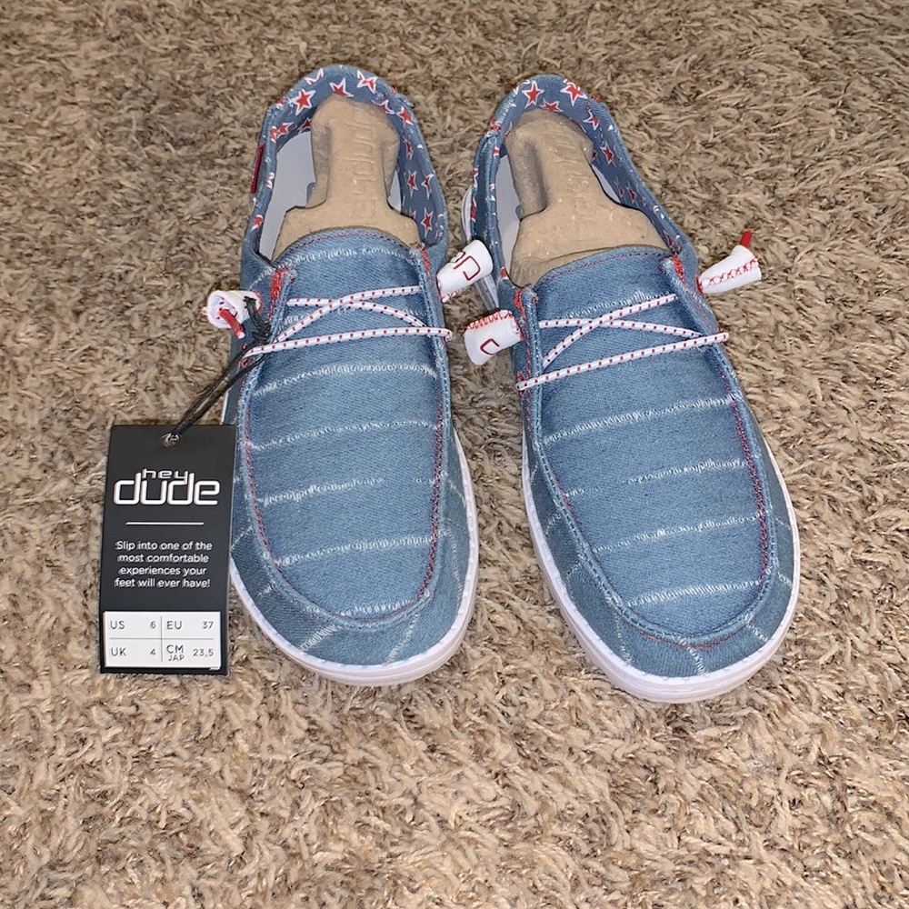 Hey Dude Blue and White Women's Flats